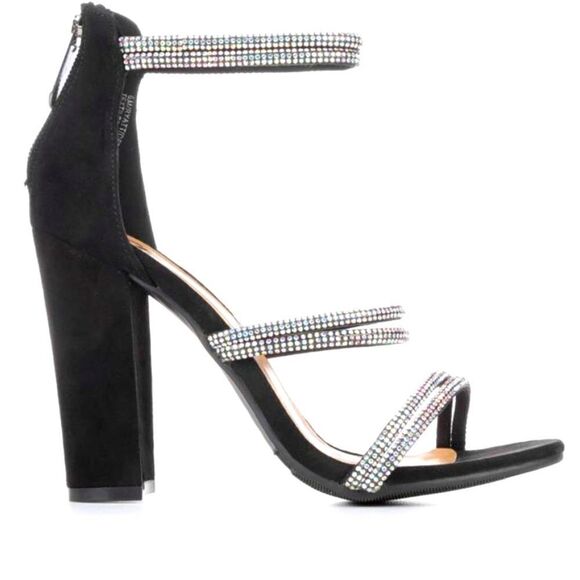 Daisy Fuentes RYATT Black Fabric Rhinestone Sparkle Heeled Sandals - Picture 3 of 16